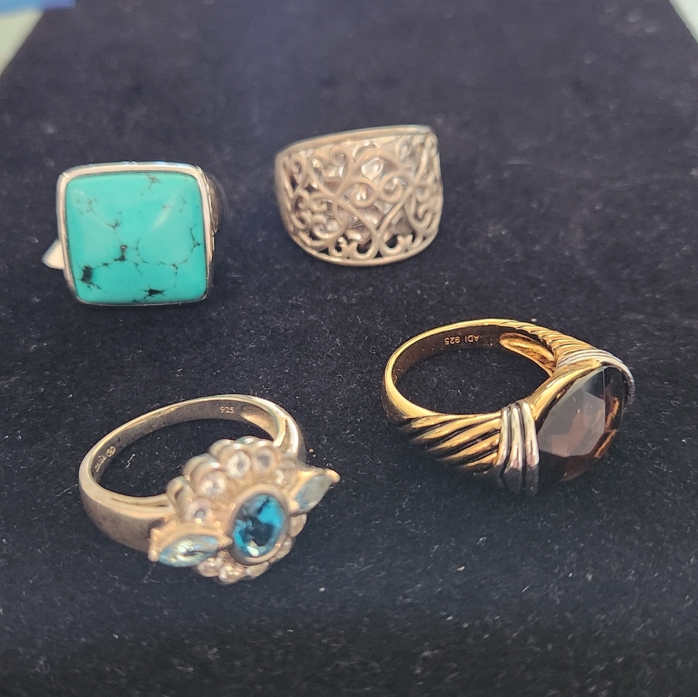 Wow! These 4 Rings Are All 925 Silver And All Size 10. 4 For The Price Of 1!